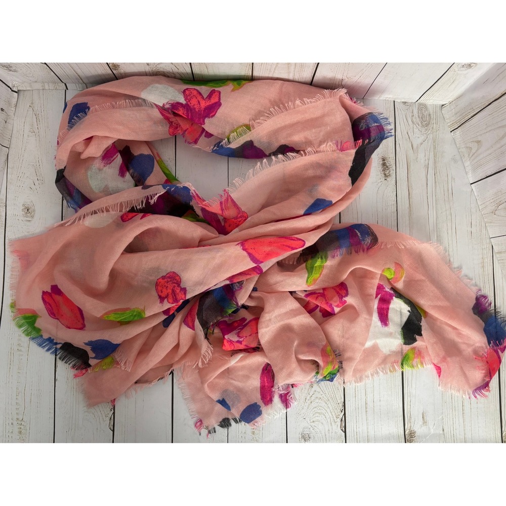 Banana Republic Pink Abstract Floral Lightweight Eyelash Fringe Wrap Scarf 2458
